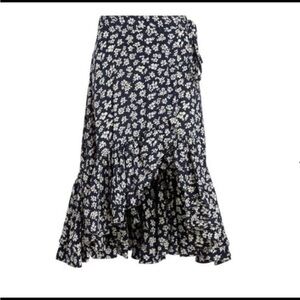 NWT Polo Ralph Lauren Floral Crepe Wrap Skirt Navy Cream Size 2 $298